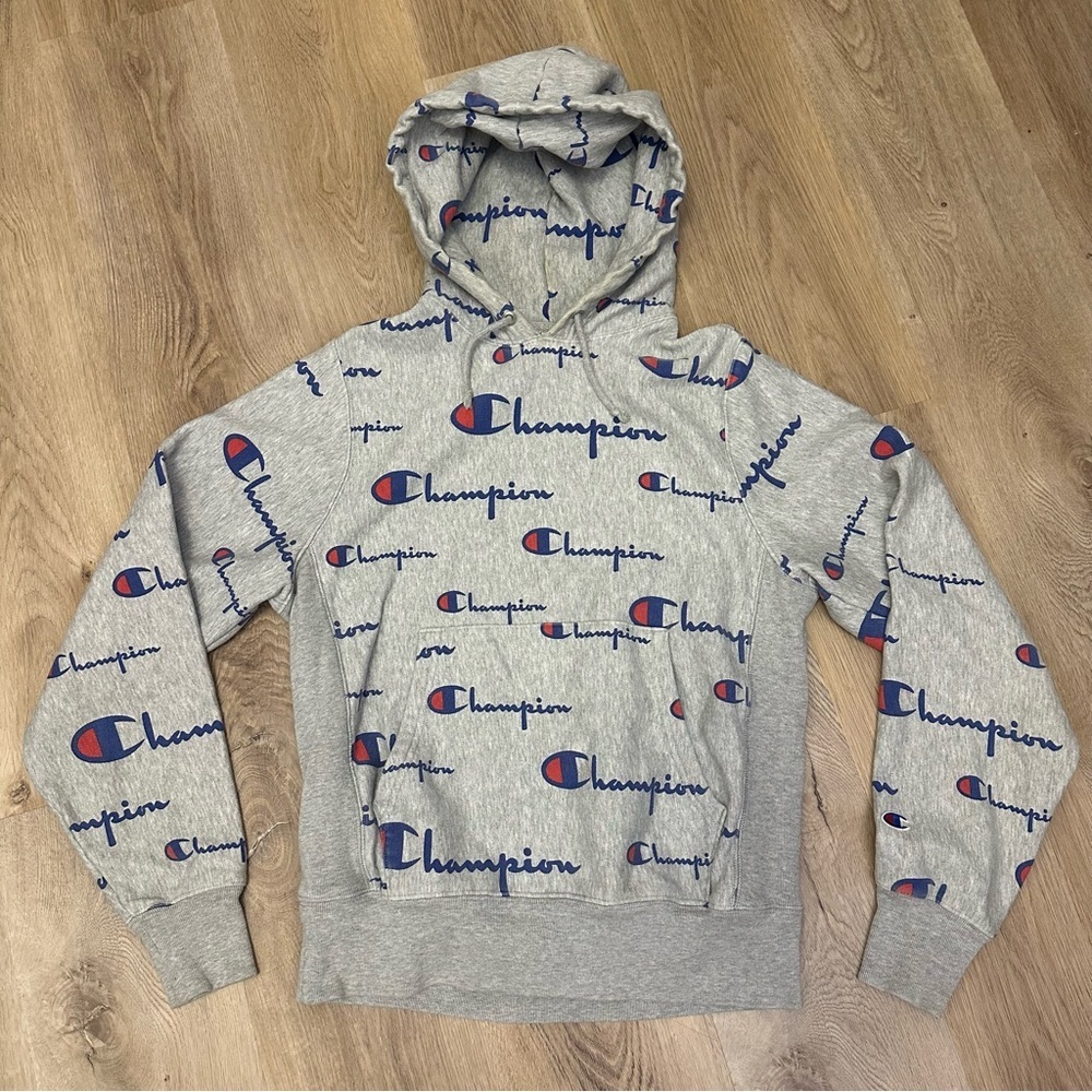 Champion Gray All-Over Logo Hoodie